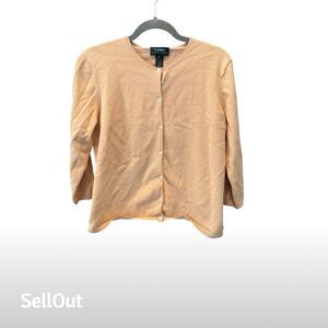 Lauren Ralph Lauren Women's Peach Button-Up Cardigan Sweater Size L